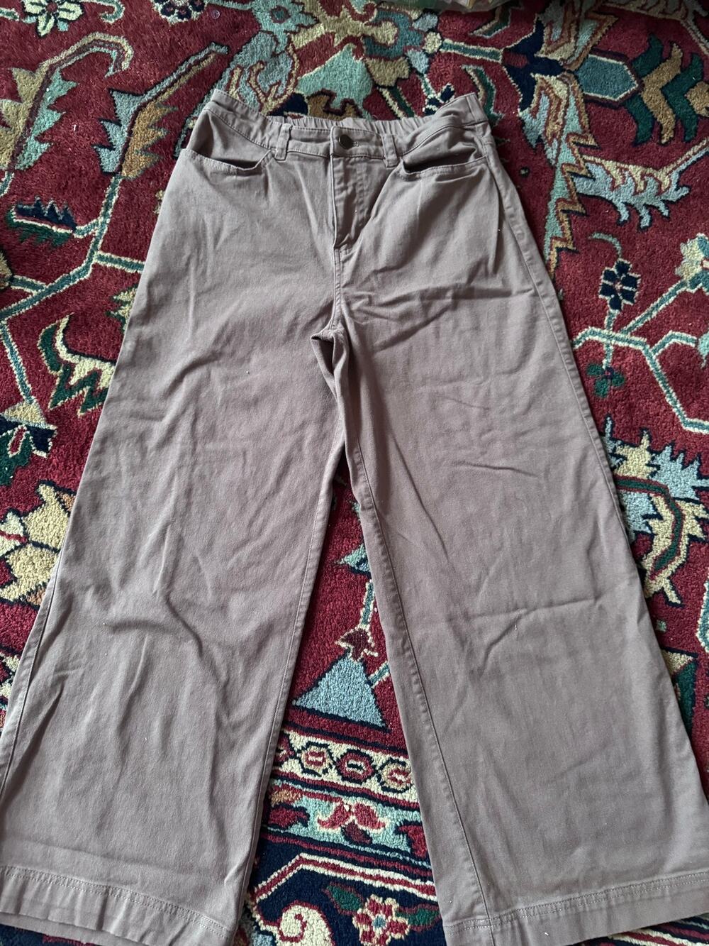 Pact cotton elastic waist wide leg chinos brown women’s sz m